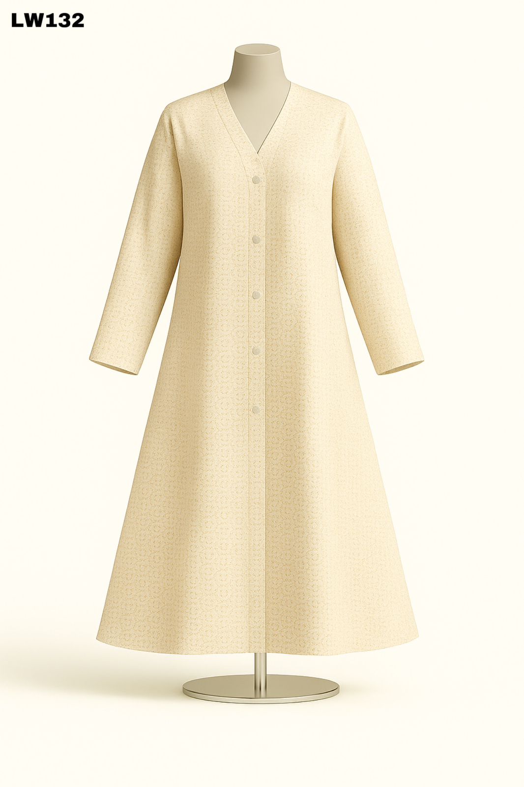 Champagne Beige Button-Front Printed Abaya