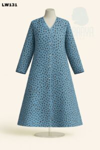 Dusty Blue Button-Front Printed Abaya