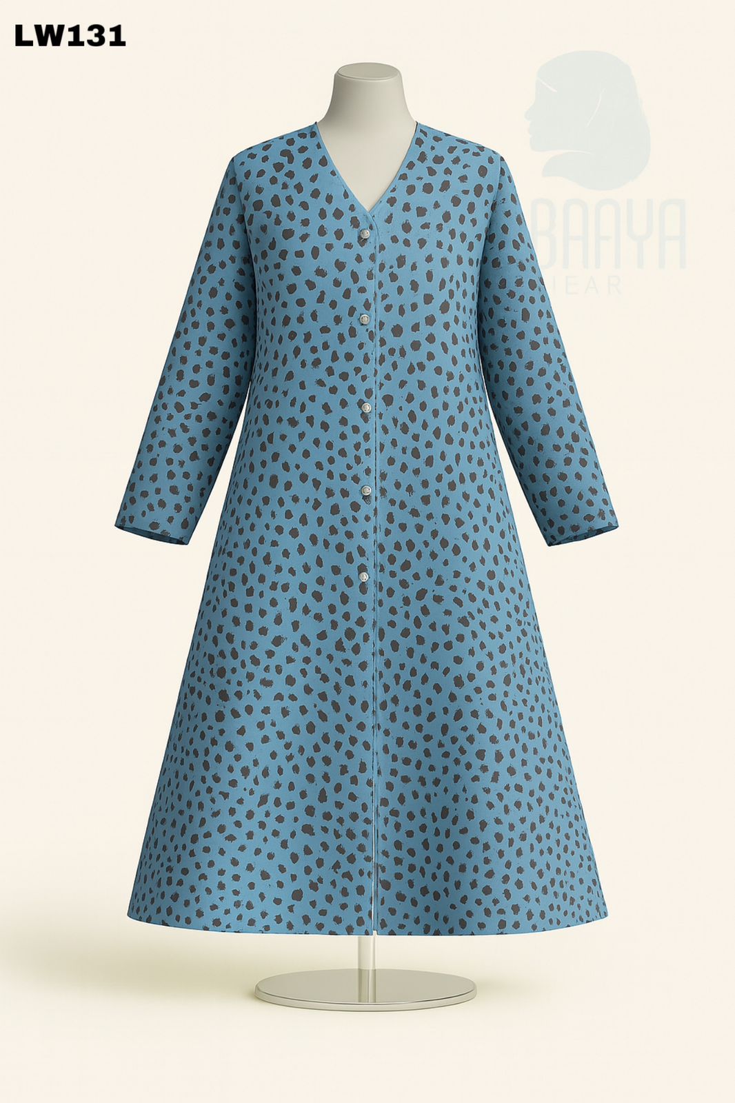 Dusty Blue Button-Front Printed Abaya