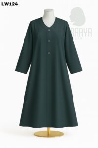 Forest Green Pleated Button Abaya