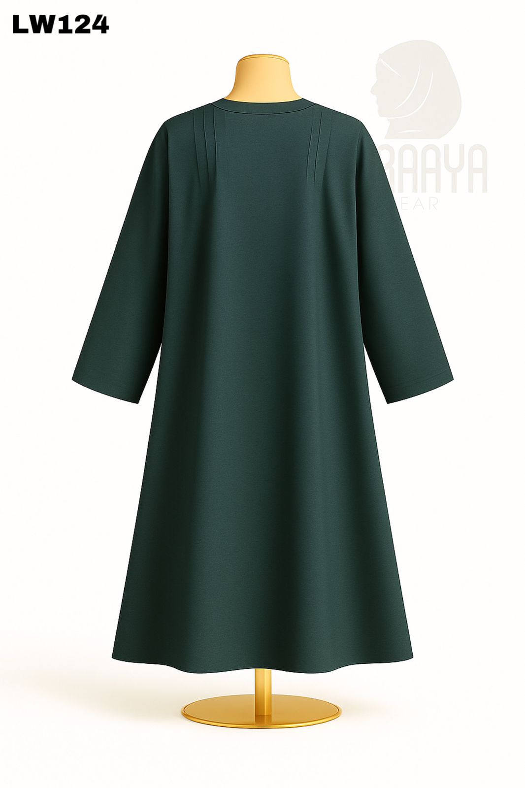 Forest Green Pleated Button Abaya - Image 2