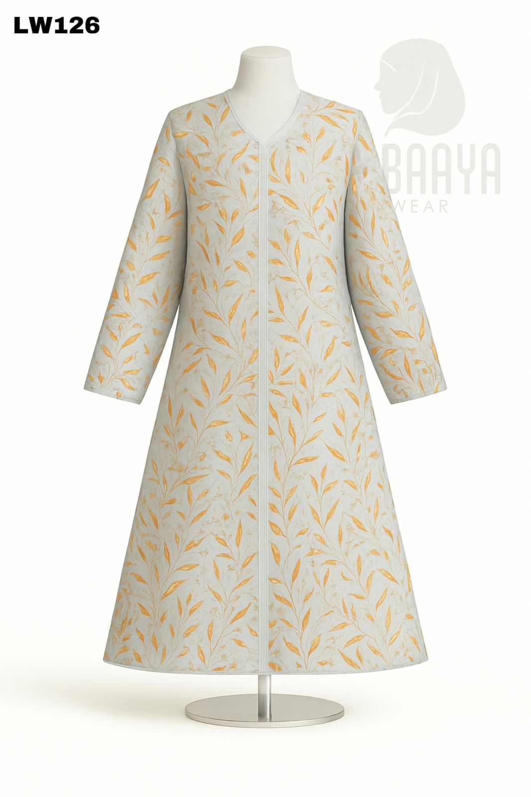 Ivory-Gold Leaf Print Abaya