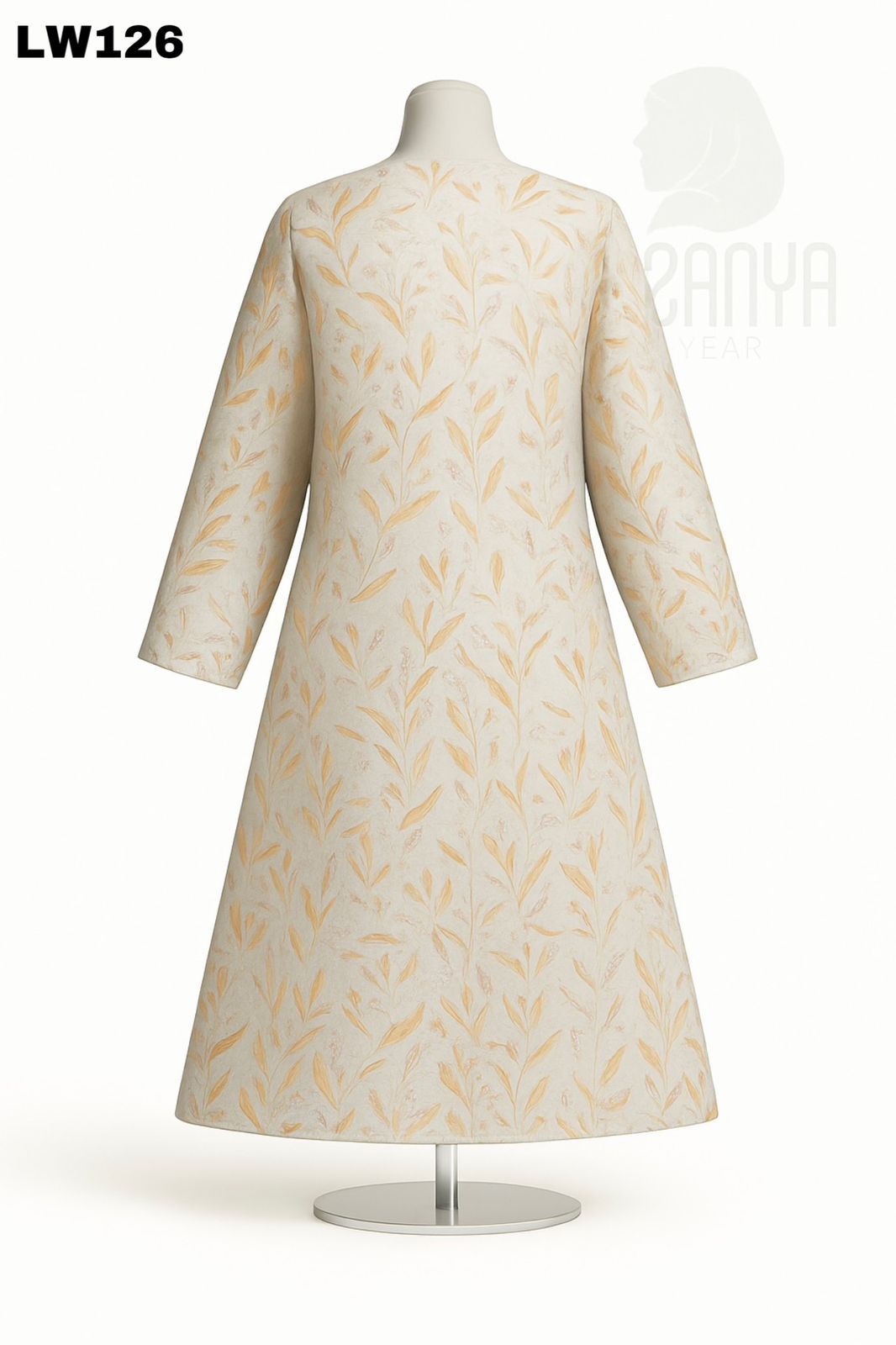 Ivory-Gold Leaf Print Abaya - Image 2