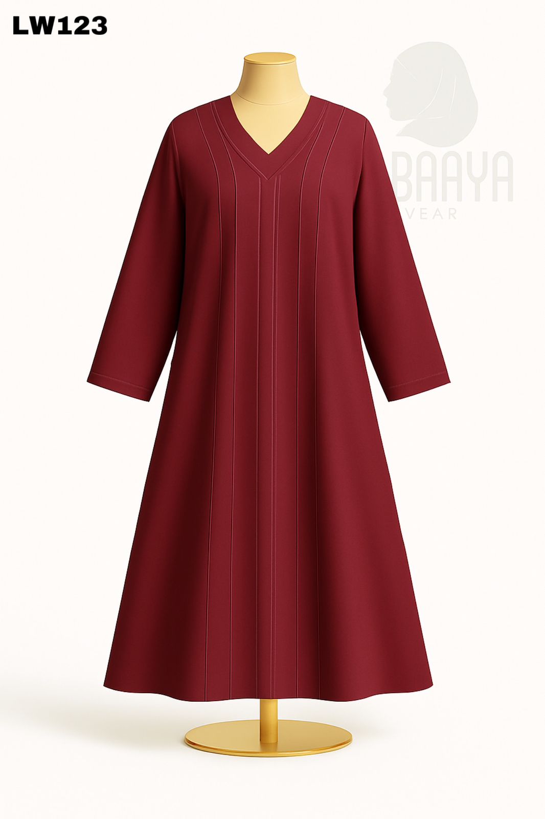 Maroon V-Stitch Panel Abaya
