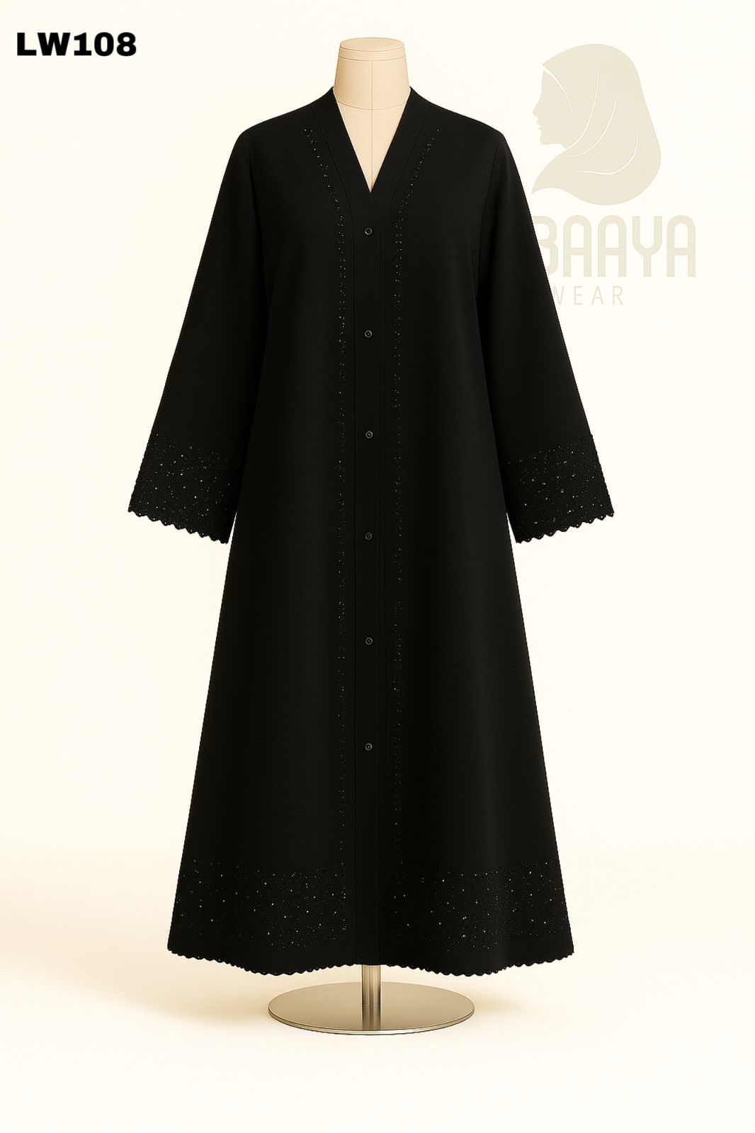 Midnight Grace Crystal-Trimmed Abaya