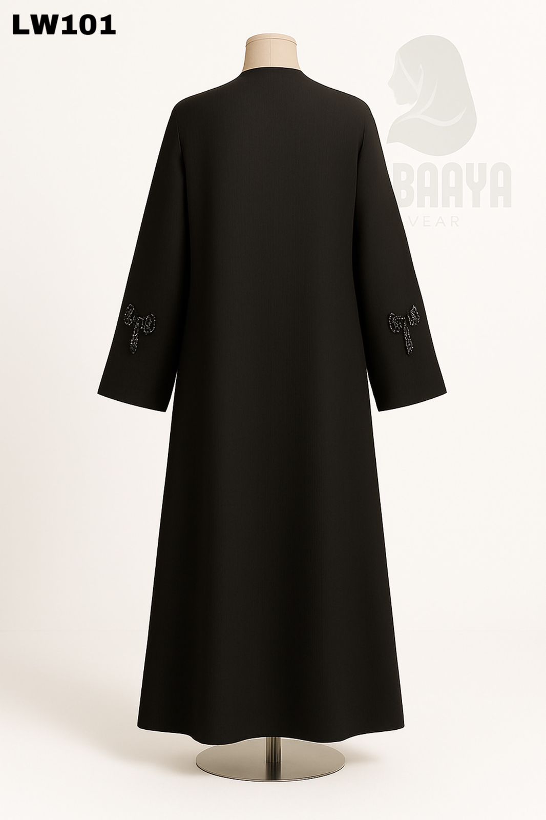 Noir Luxe Bow Embellished Abaya - Image 2