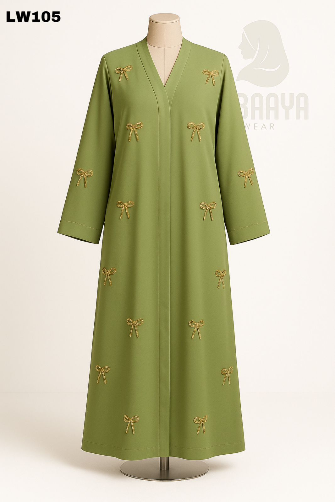 Olive Pearl Bow Abaya