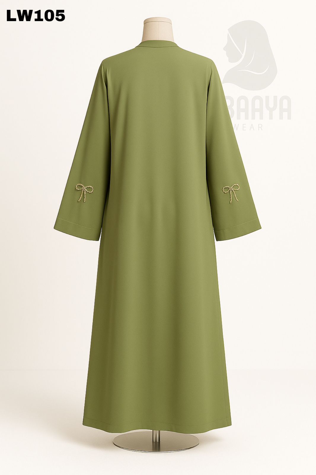 Olive Pearl Bow Abaya - Image 2