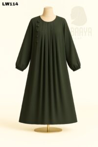 Olive Pleated Button Abaya