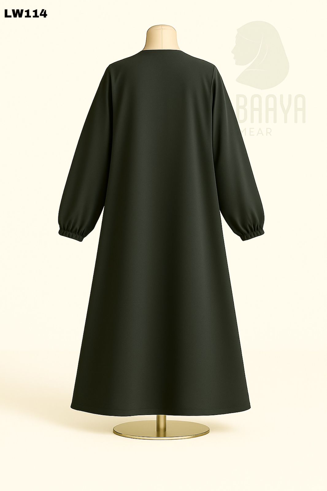 Olive Pleated Button Abaya - Image 2
