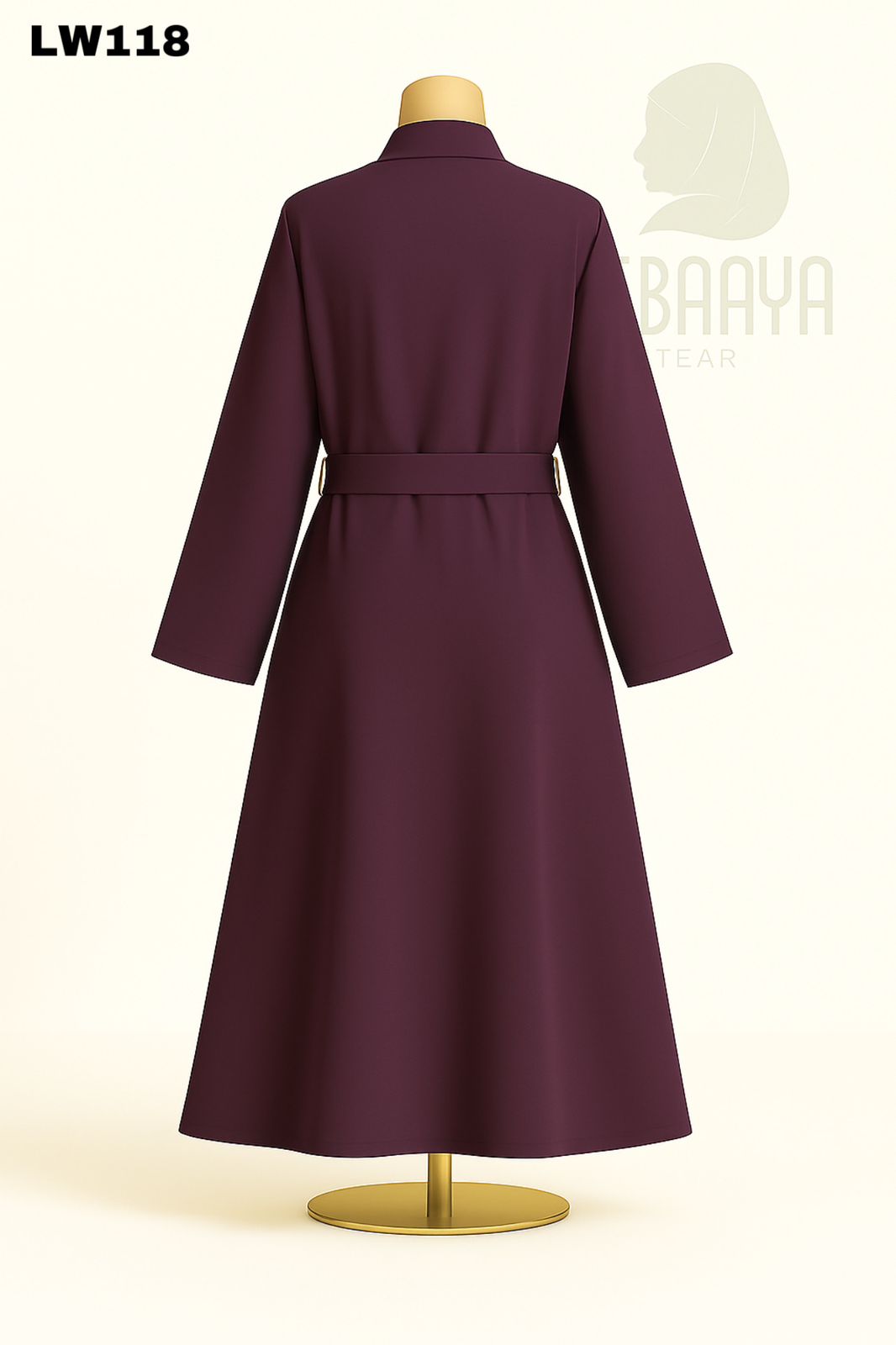 Plum Belted Buttoned Coat Abaya - Image 2