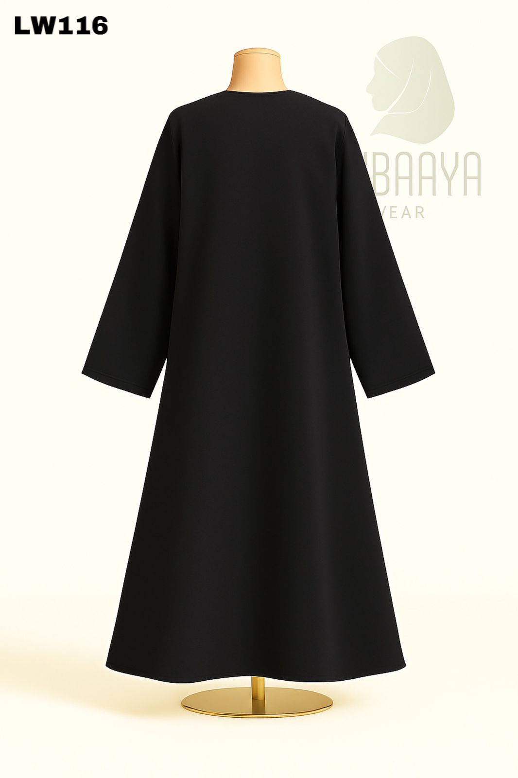 Scallop Trim Front Open Abaya Set – Black & Cream - Image 3