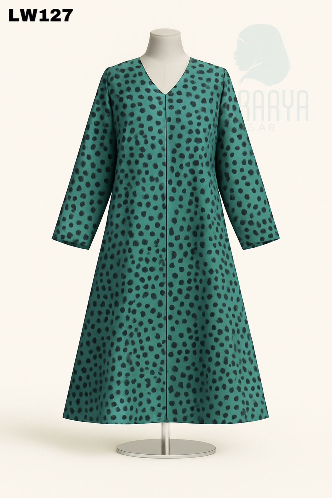 Teal Polka Dot Printed Abaya