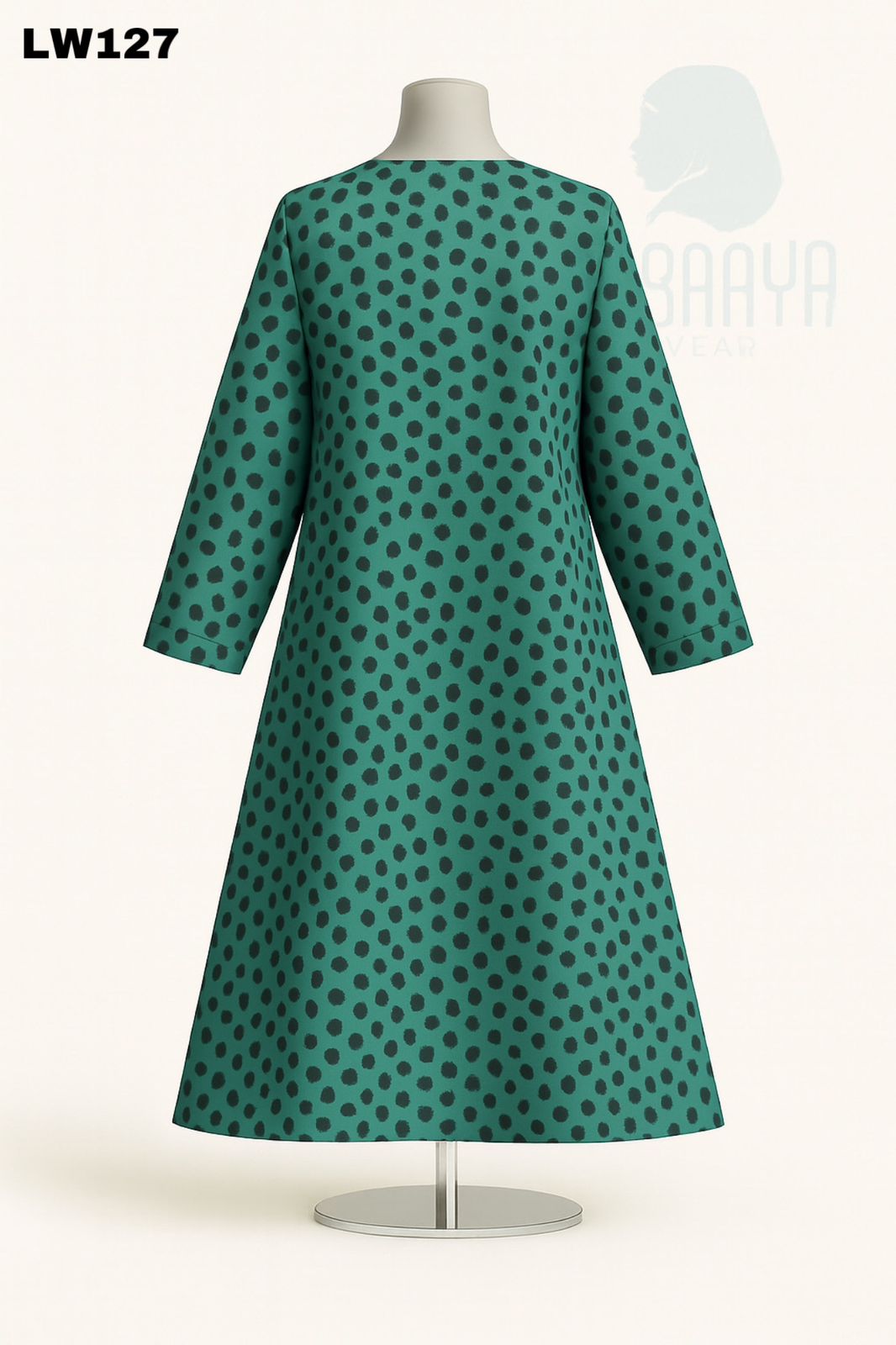 Teal Polka Dot Printed Abaya - Image 2