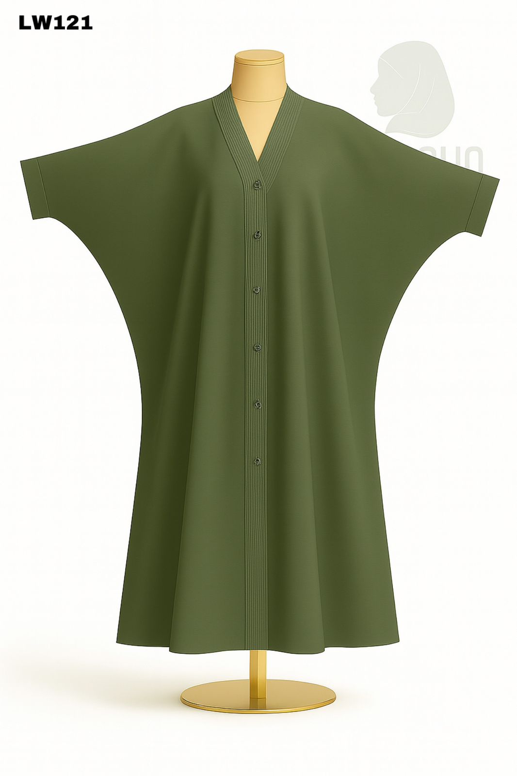 Olive Front-Button Batwing Abaya