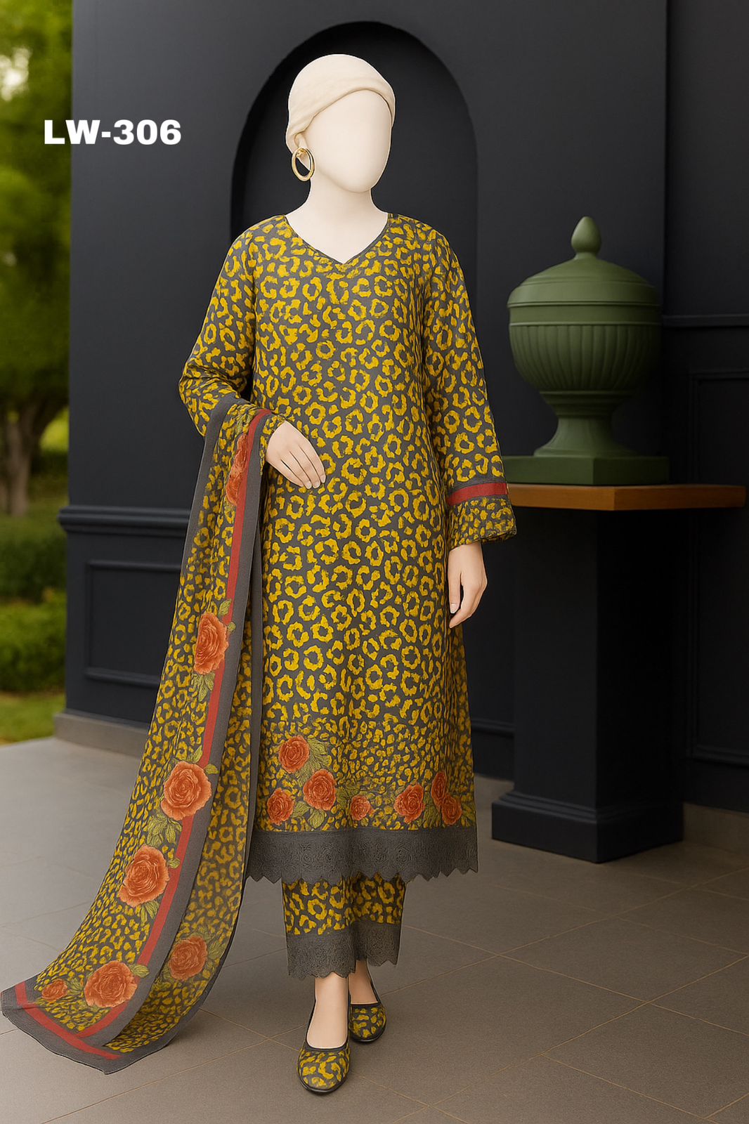 Maria B. – LW-306 | Wild Bloom Embroidered Stitched Lawn Suit (3-Piece)