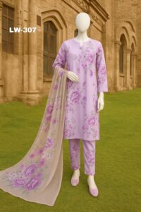 Maria B. – LW-307 | Lavender Bloom Stitched Lawn Suit (3-Piece)