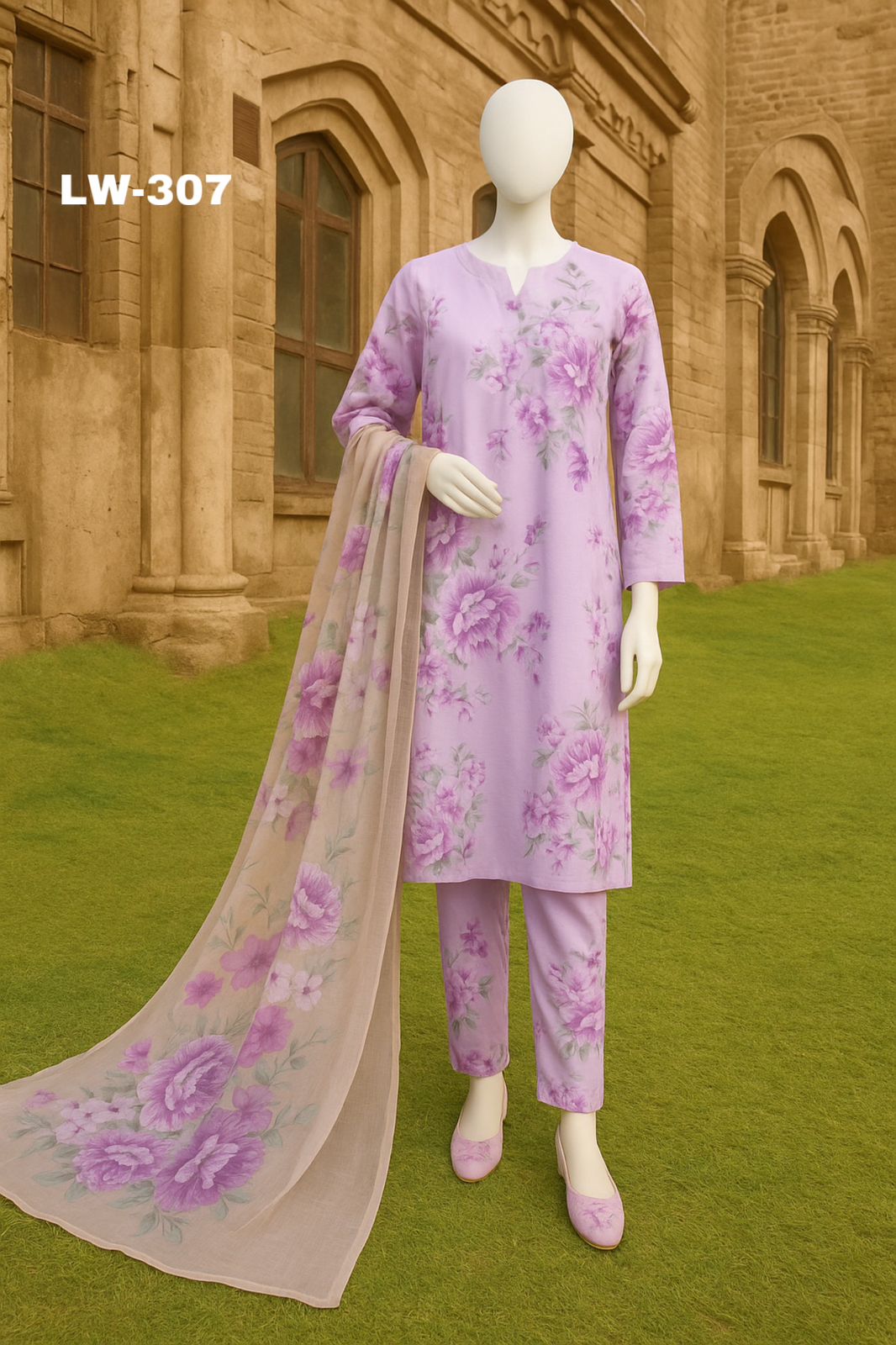 Maria B. – LW-307 | Lavender Bloom Stitched Lawn Suit (3-Piece)