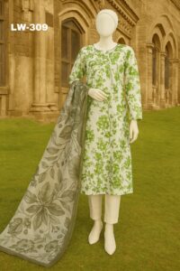 Maria B. – LW-309 | Mint Grove Printed Lawn Suit – 3 Piece (Stitched)