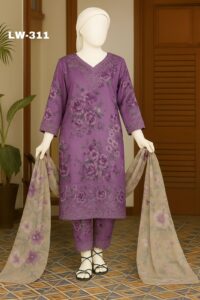 Maria B. – LW-311 | Plum Bloom Embroidered Lawn Suit – 3 Piece (Stitched)