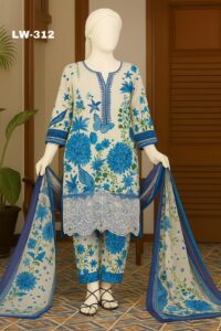 Maria B. – LW-312 | Blue Botanica Embroidered Lawn Suit – 3 Piece (Stitched)