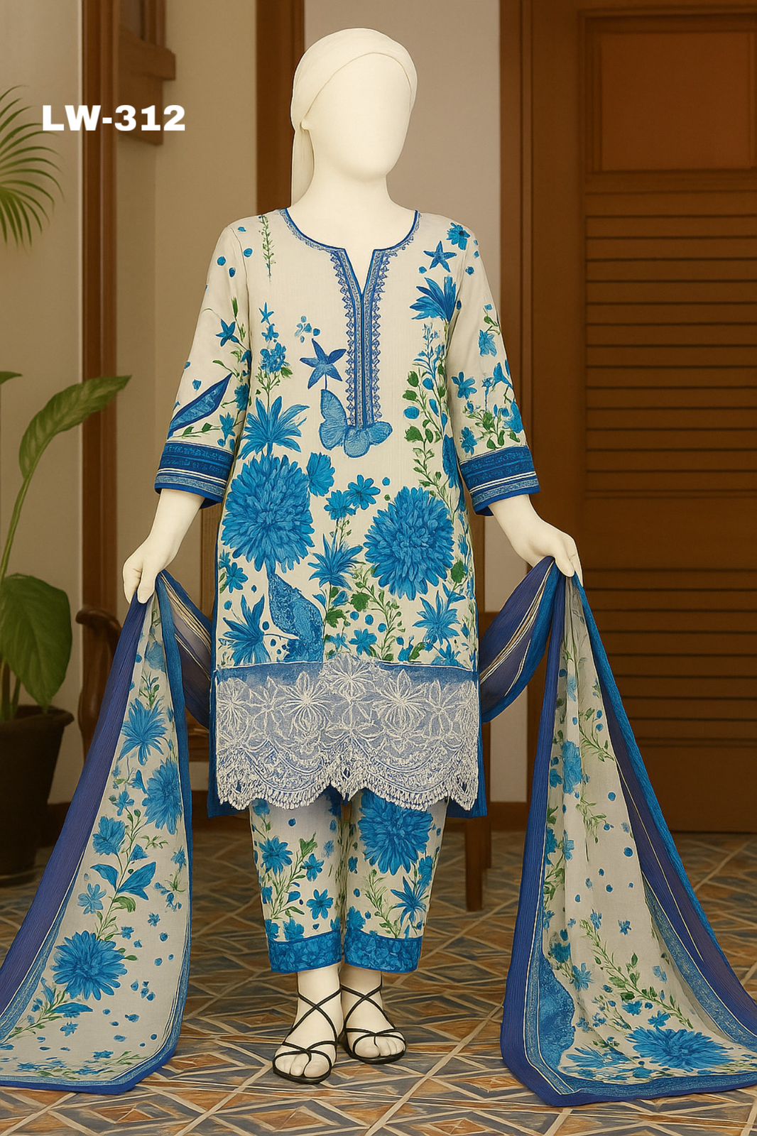 Maria B. – LW-312 | Blue Botanica Embroidered Lawn Suit – 3 Piece (Stitched)