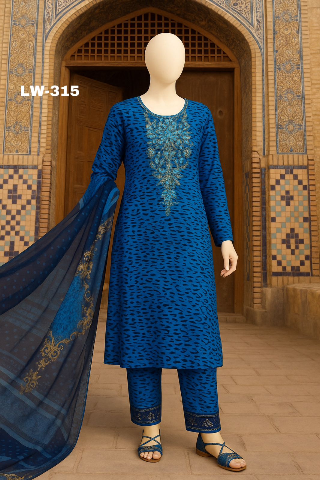 Maria B. – LW-315 | Sapphire Royal Embroidered Lawn Suit – 3 Piece (Stitched)