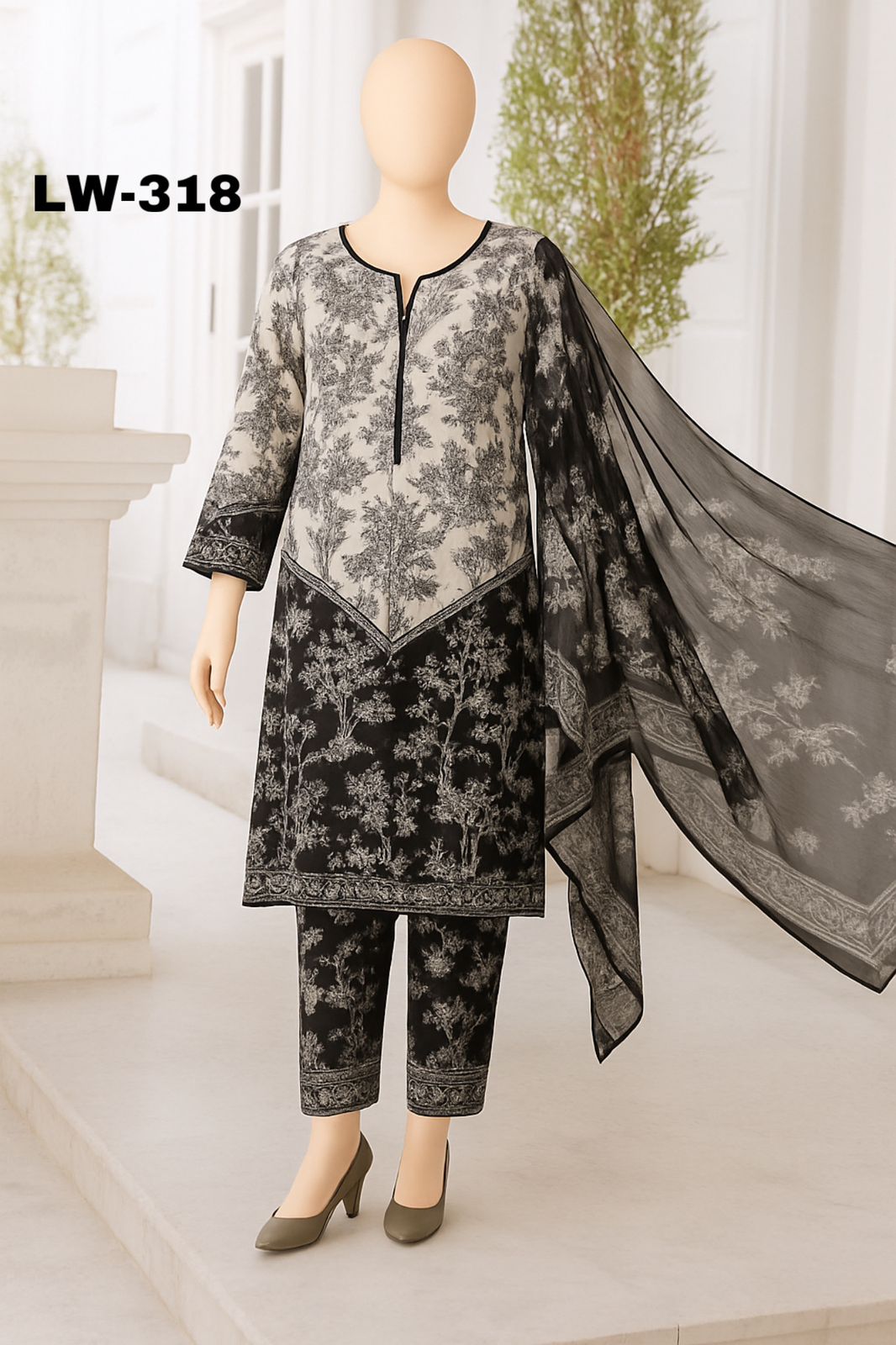Maria B. – LW-318 | Noir Forest Printed Lawn Suit – 3 Piece (Stitched)